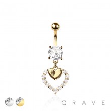 316L SURGICAL STEEL MULTI CZ HEART N HEART DANGLE BELLY BUTTON NAVEL RING 